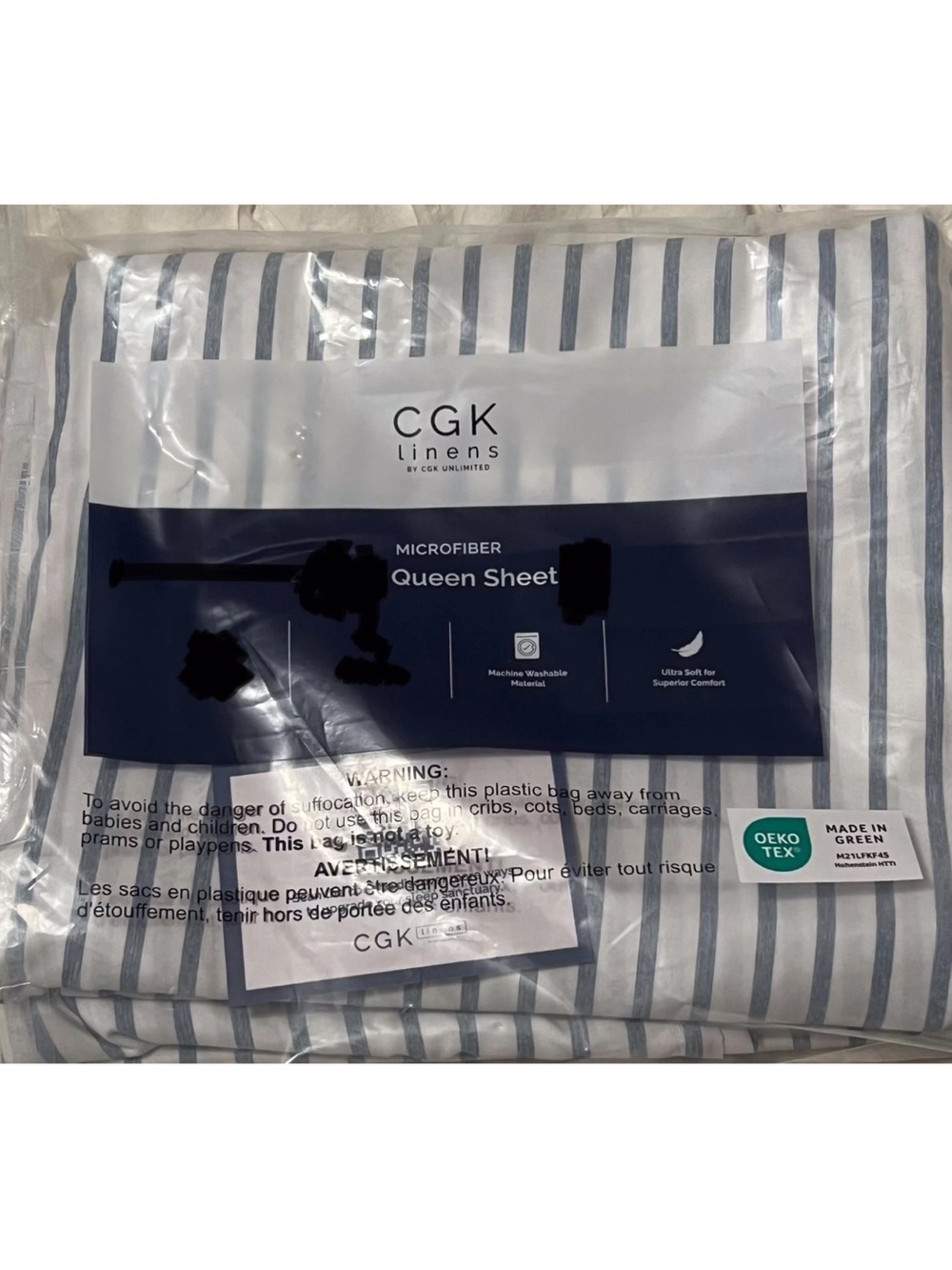 CGK Linens By CGK Unlimited Blue White Striped One Flat Queen Size Sheet